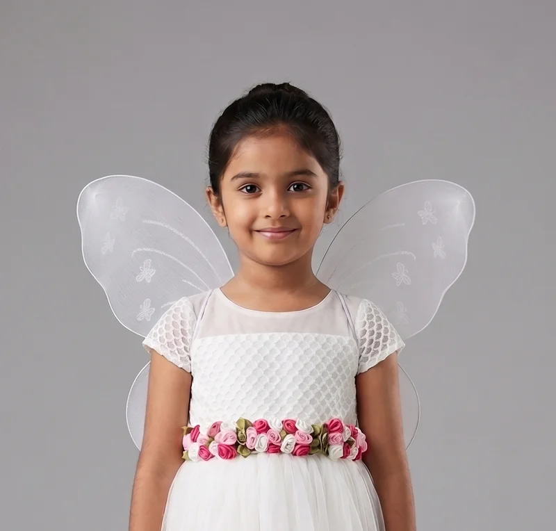 White 3d floral frock