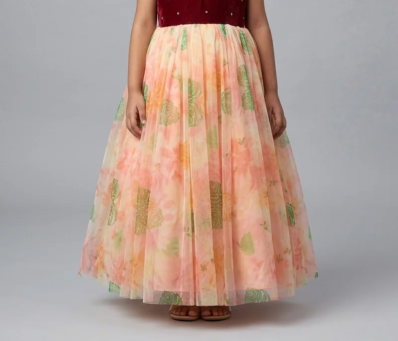 Printed floral net frock