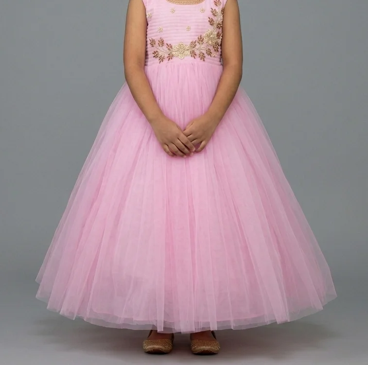 Pink Flared frock with embroidery